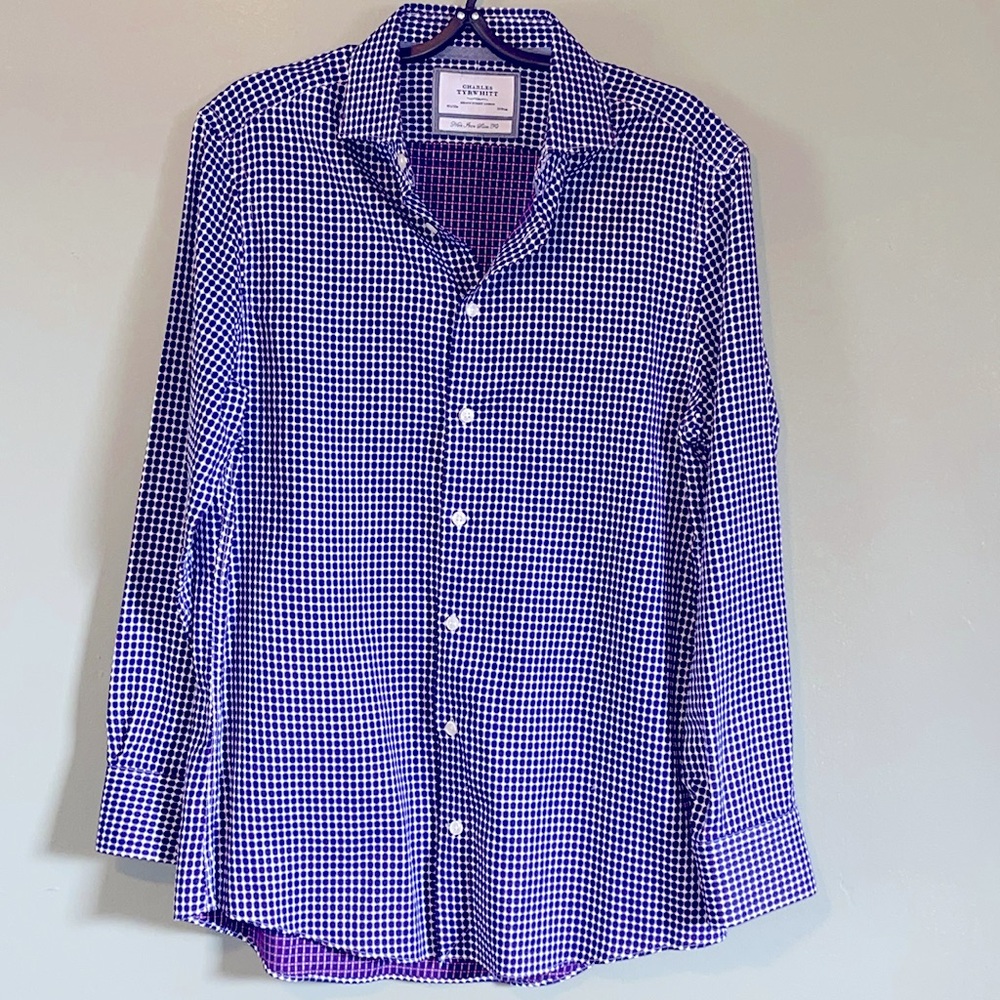 Charles Tyrwhitt plaids embroidered Dress Shirt Mens 15.5/33 Slim Fit